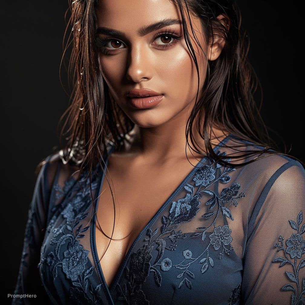 AI generated: A captivating studio portrait of a young woman, approximately in her late twenties, with a striking ...