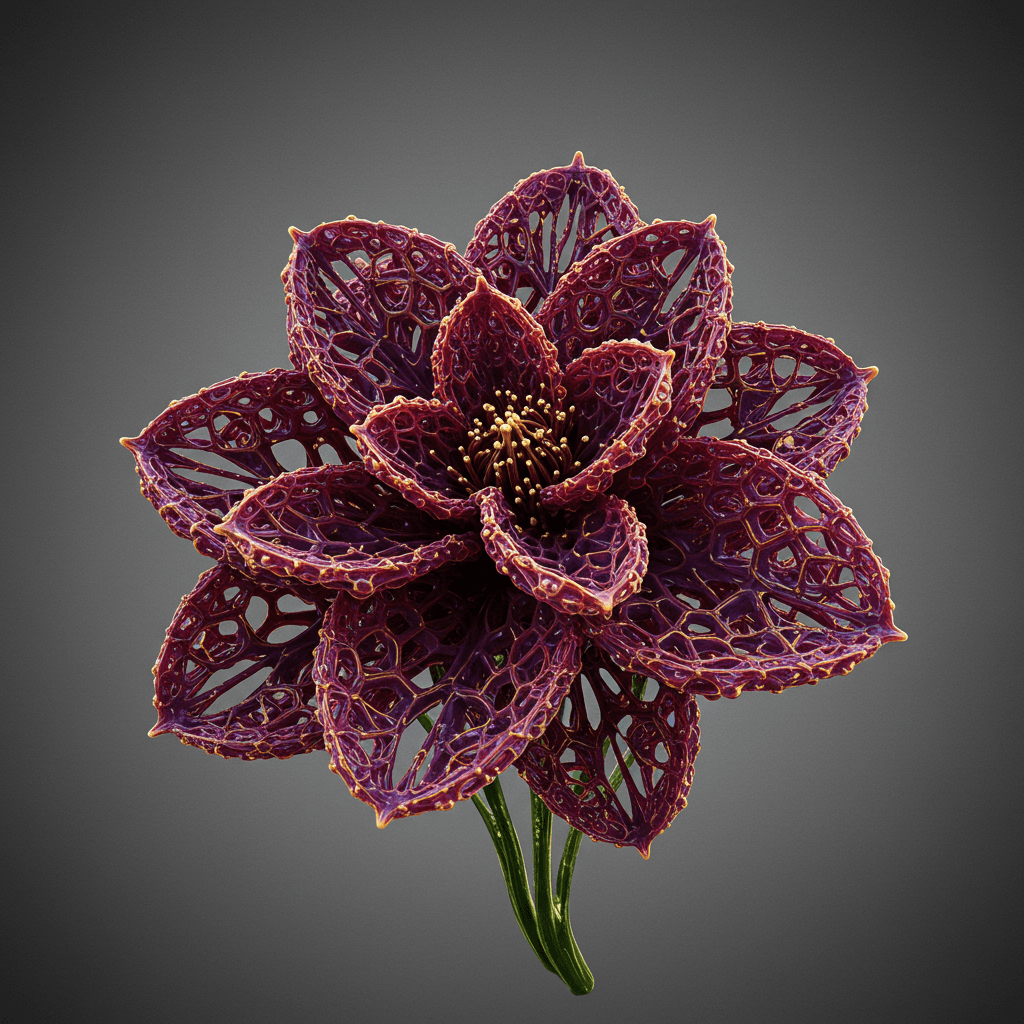 AI generated: A highly detailed, biomorphic airbrush painting of a flower on a gray background, inspired by Ernst ...