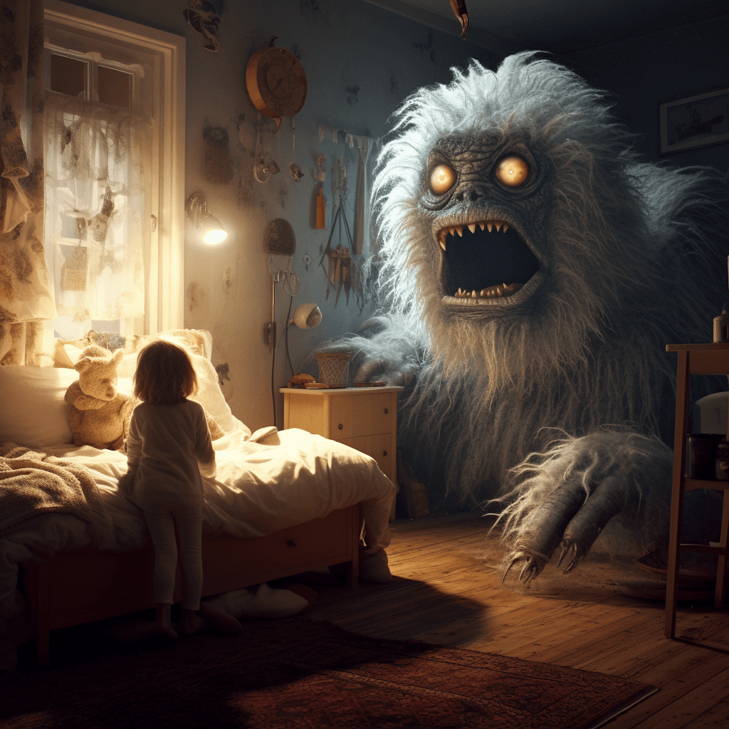 AI generated: a monster appears to be coming out of someone's room, in the style of realistic hyper-detailed rende...