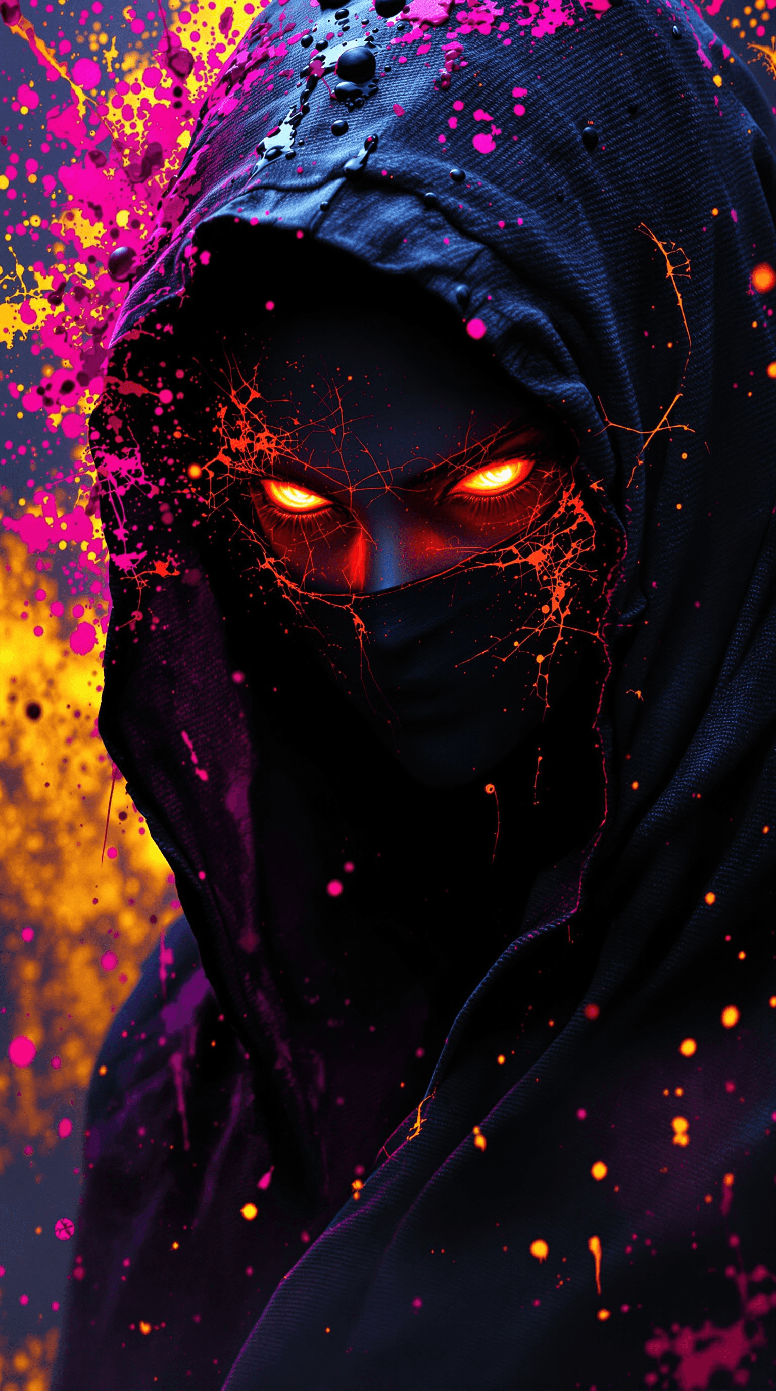 AI generated: A breathtaking, hypermaximalist masterpiece of a shadowy, hooded fallen angel emerging from the dark...
