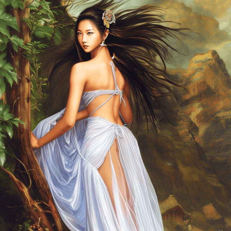 AI generated: a beautiful and lovely Tibetan girl! the girl has hair up, unclothed skin, the girl is transparent r...