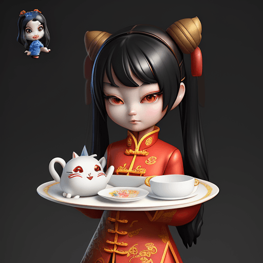 AI generated: picture of chinese girl, in unreal engine 5 style, holding wide plate written 'CHINA malaysia', disn...