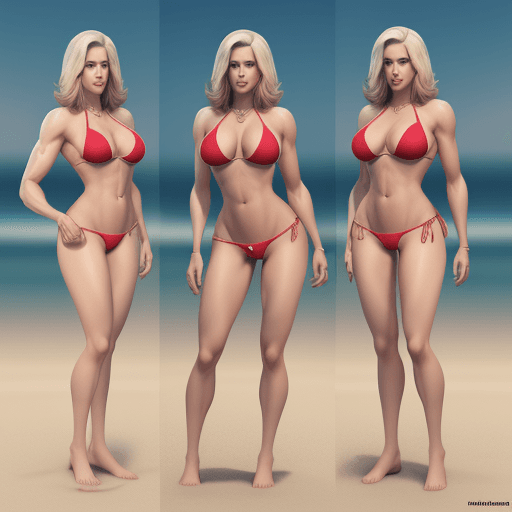 AI generated: transgender woman, character concept realistic, full body, bikini, bulge, 4 k, 8 k, 