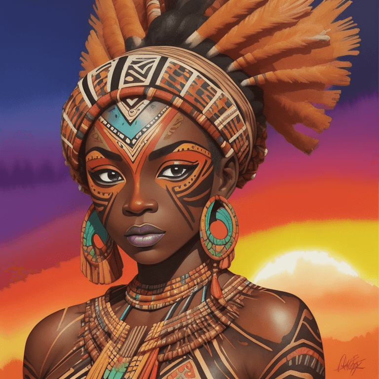 AI generated: watercolor Tribal art African women Painting, Sunset Scenery Acrylic Painting, Tribal painting , 3d ...