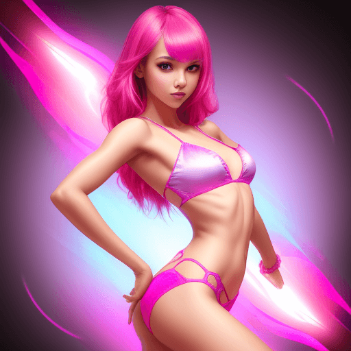 AI generated: feminine girl standing in a sexy pose, an aura of bright colors around her