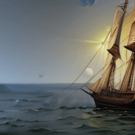 AI generated: Painting of an ultra realistic sailing ship, dramatic light, pale sunrise, cinematic lighting, batte...