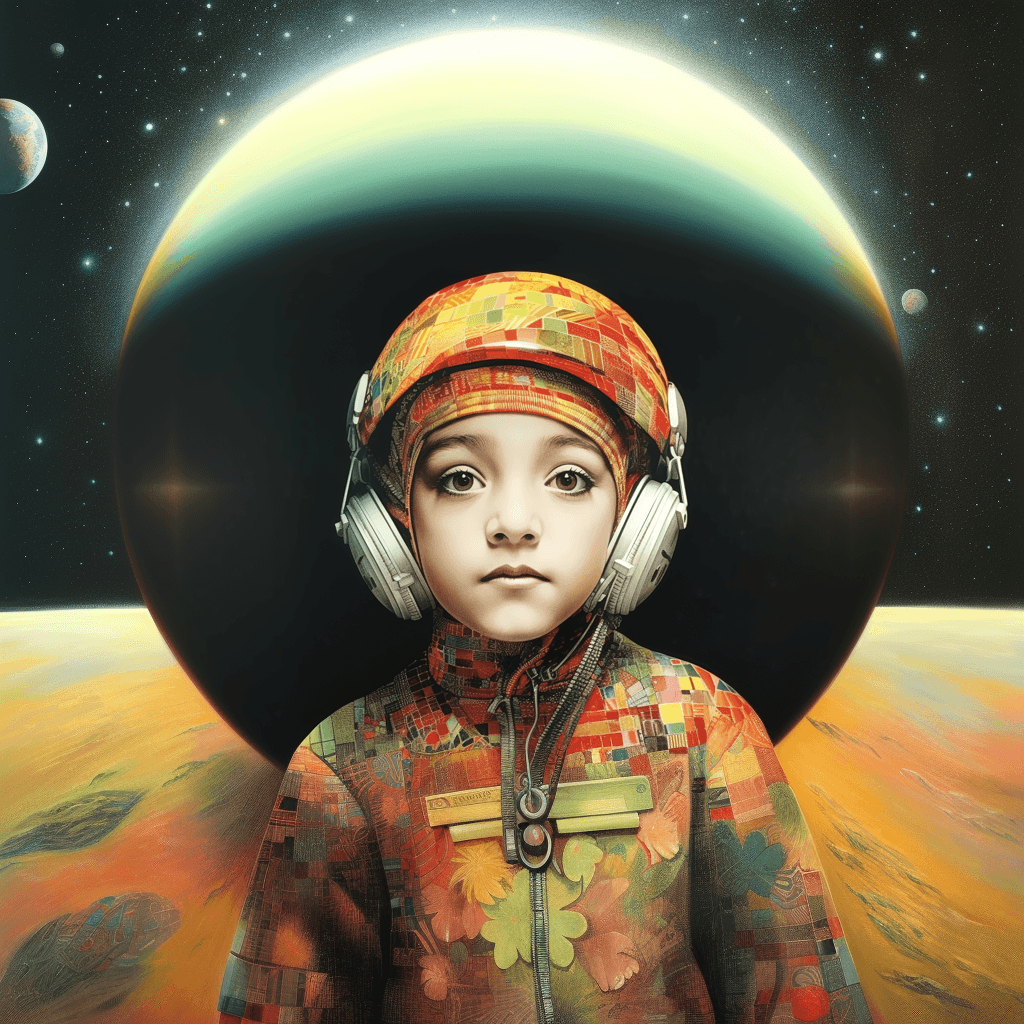 AI generated: Artificial intelligence and the space wanderer, the lost planet, an unusual background of bizarre co...