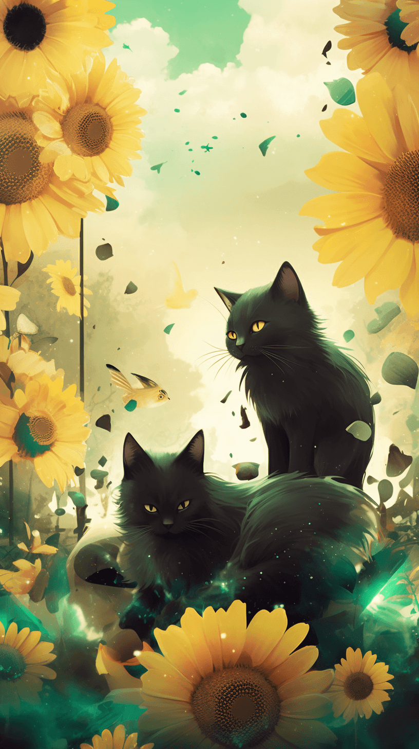 AI generated: A Cell noise fantasy scene, with playful kittens and colorful sunflowers, in the style of Disney --a...