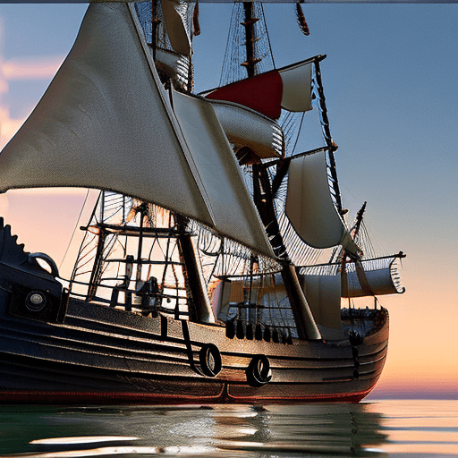 AI generated: Photo of a ultra realistic sailing ship, dramatic light, pale sunrise, cinematic lighting, battered,...