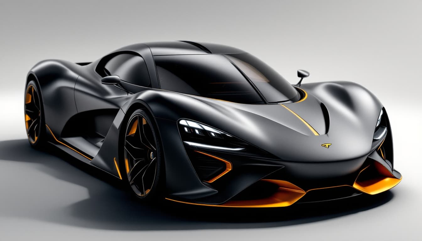 AI generated: 2025 McLaren GTS Gran Turismo. Matte Black and Gold This concept 2050 car was developed for the Gran...