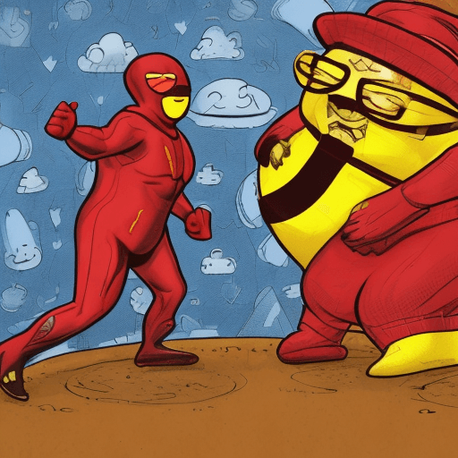 AI generated: A man in a  red metallic superhero suit with gold gloves and yellow boots,black sunglasses with a re...