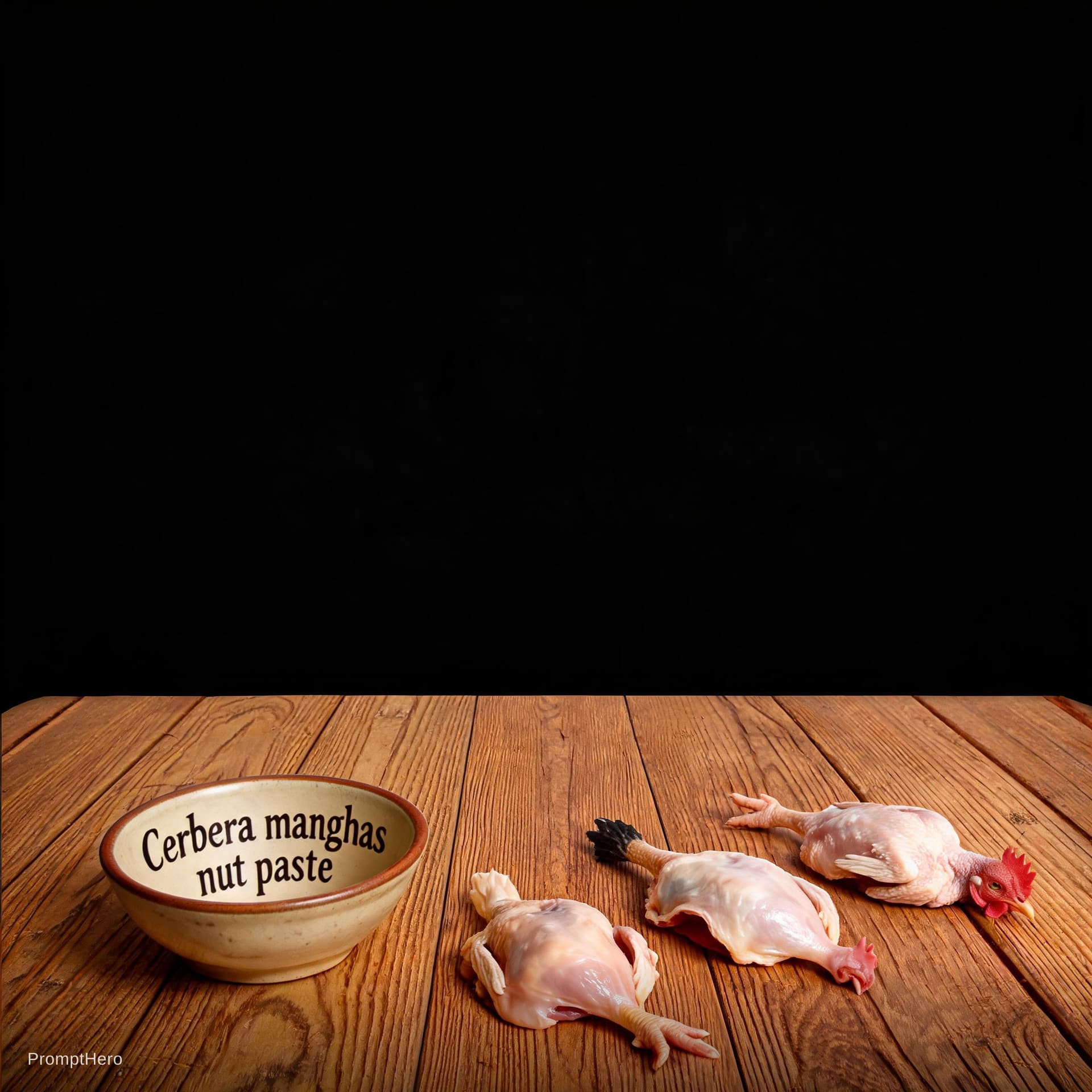 AI generated: can you turn the table to be wooden and the chicken skin to be raw