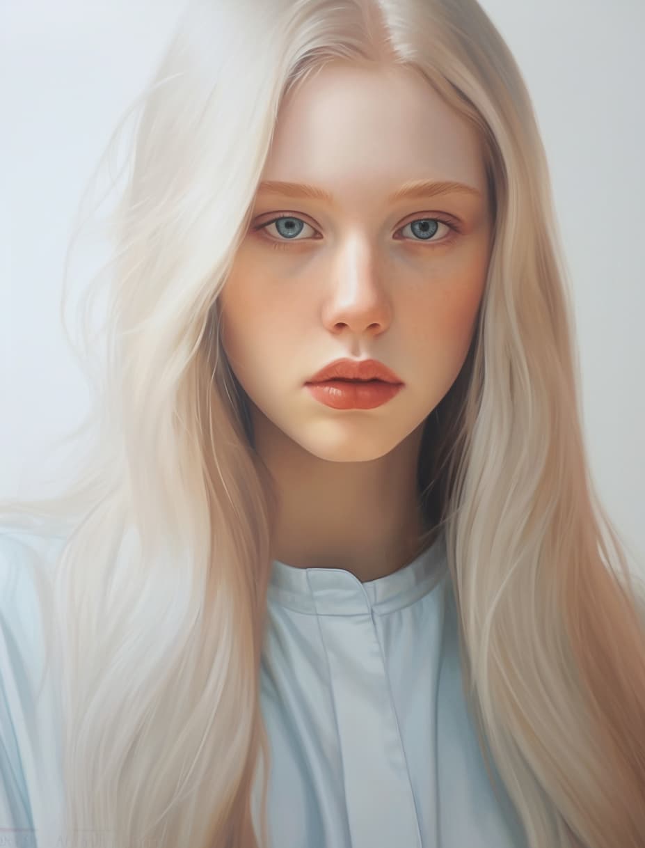 AI generated: a close up of a woman with long hair, a photorealistic painting, inspired by Louisa Matthíasdóttir, ...