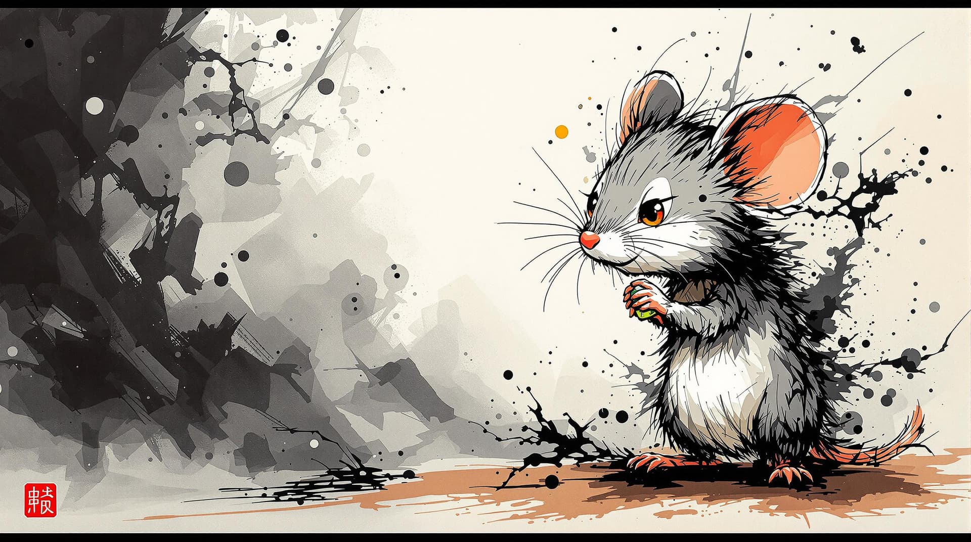 AI generated: exquisite，best quality, original, wallpaper,  complicated_background,ink style background， a cute Mo...