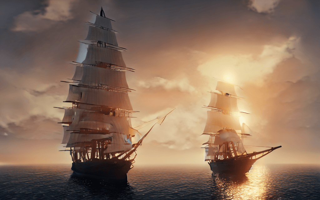 AI generated: Photo of a ultra realistic sailing ship, dramatic light, pale sunrise, cinematic lighting, battered,...