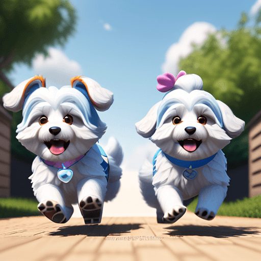 AI generated: Create a movie poster for Lumi and Tuisku, two cute Coton de Tulear dogs running happily, Disney Pix...