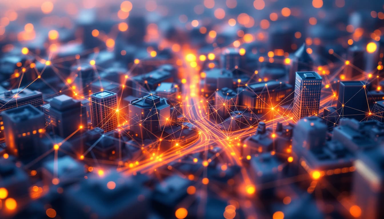 AI generated: Smart city and abstract polygon pattern connection, 8k, hyper realistic