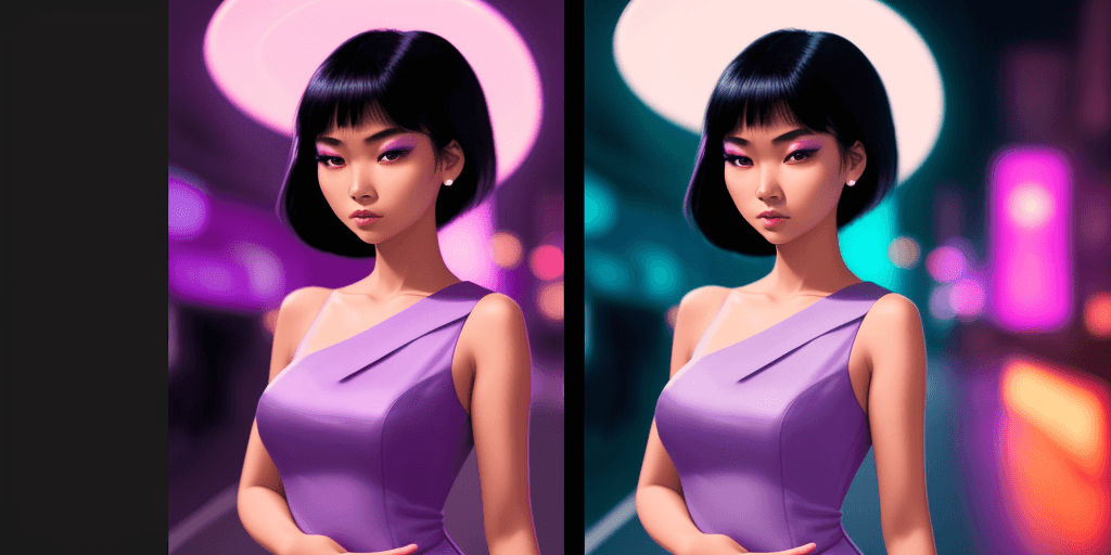 AI generated: asian girl wearing an elegant top or dress at night, in the style of iconic album covers, neon-infus...