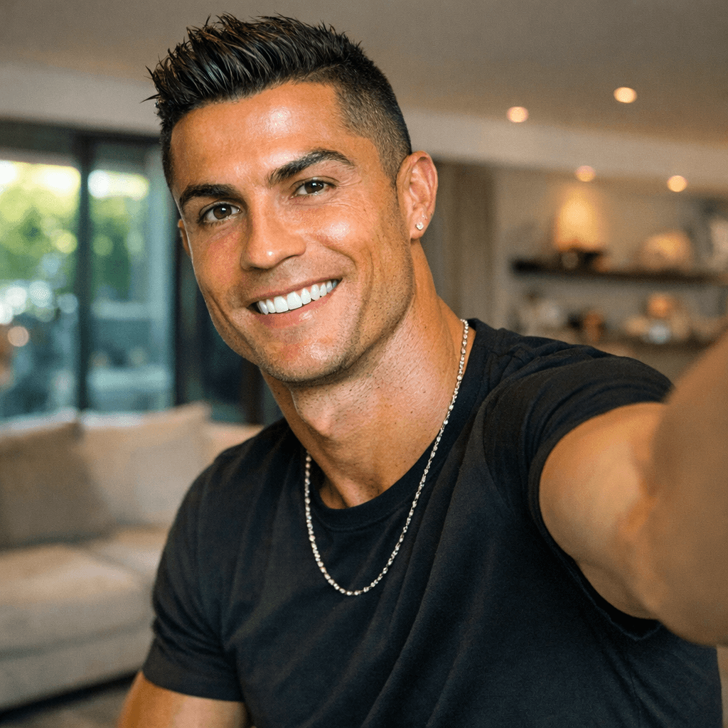 AI generated: Cristiano Ronaldo, posing, selfie