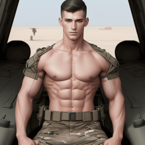 AI generated: topless military men  