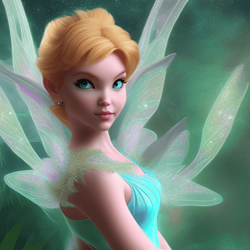 AI generated: create fairy looks like tinker bell make her stand full size with blonde hair
