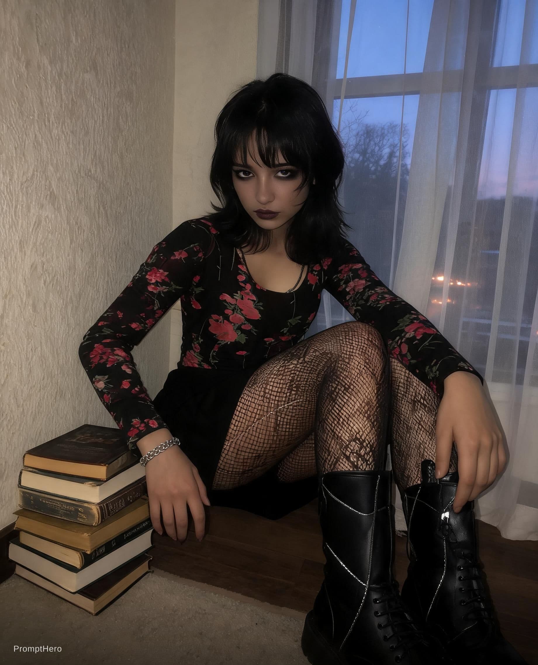 AI generated: Create 7 images a 22-year-old Indian (desi) alternative grunge girl, same person in every image, con...