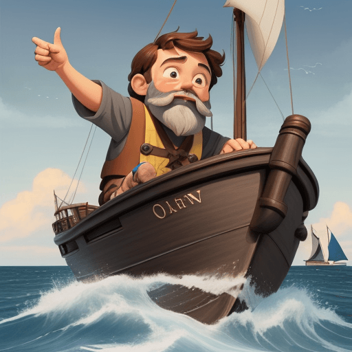 AI generated: Illustration, a big boat and 2 characters : A little boy name Luca with brown hair, Pixar style, on ...
