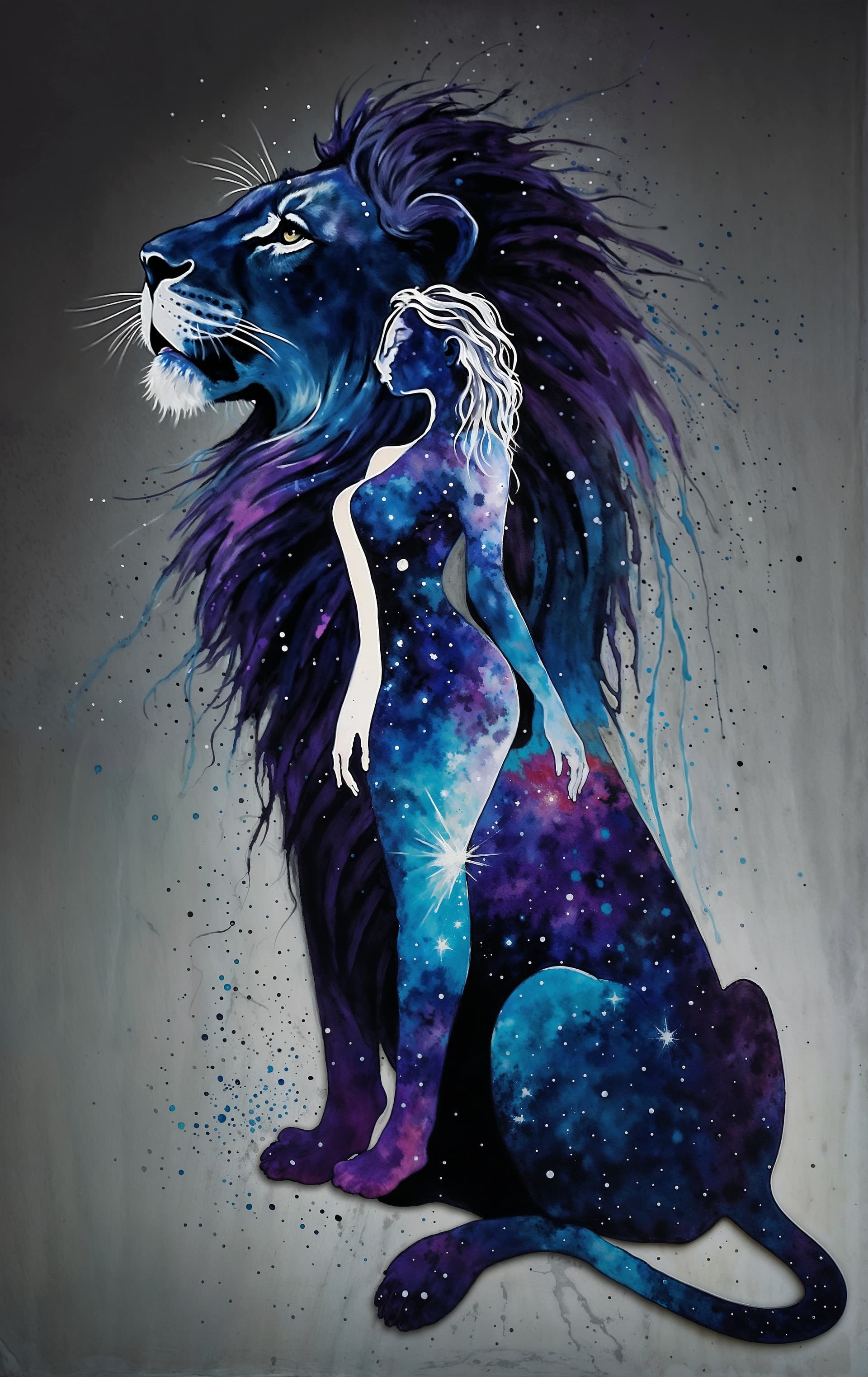AI generated: A captivating conceptual ink art piece in purple glittery paint, where the paint strokes artfully me...