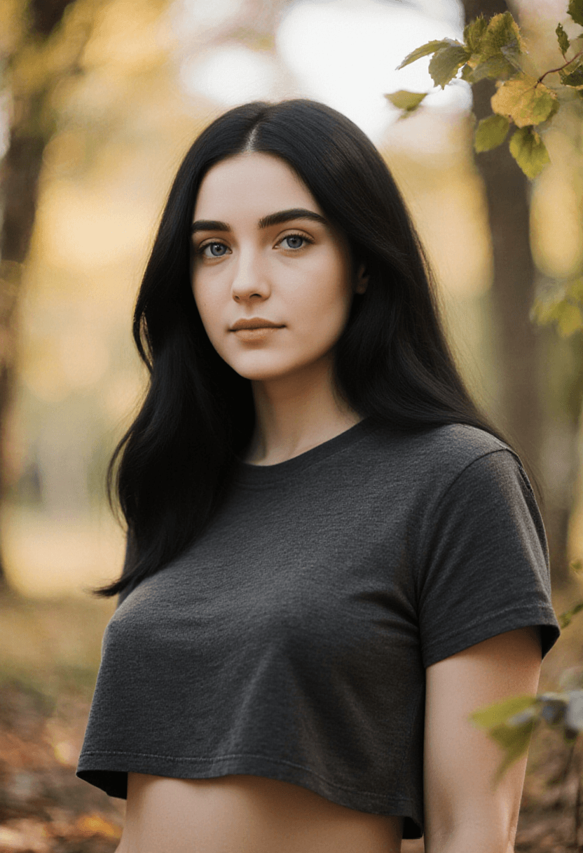 AI generated: A photorealistic portrait of a woman with long, flowing black hair, standing in a natural outdoor se...