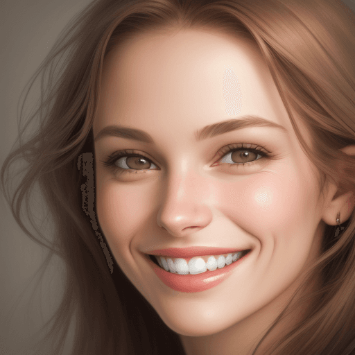 AI generated: Realistic portrait of a pretty woman smiling with ugly teeth