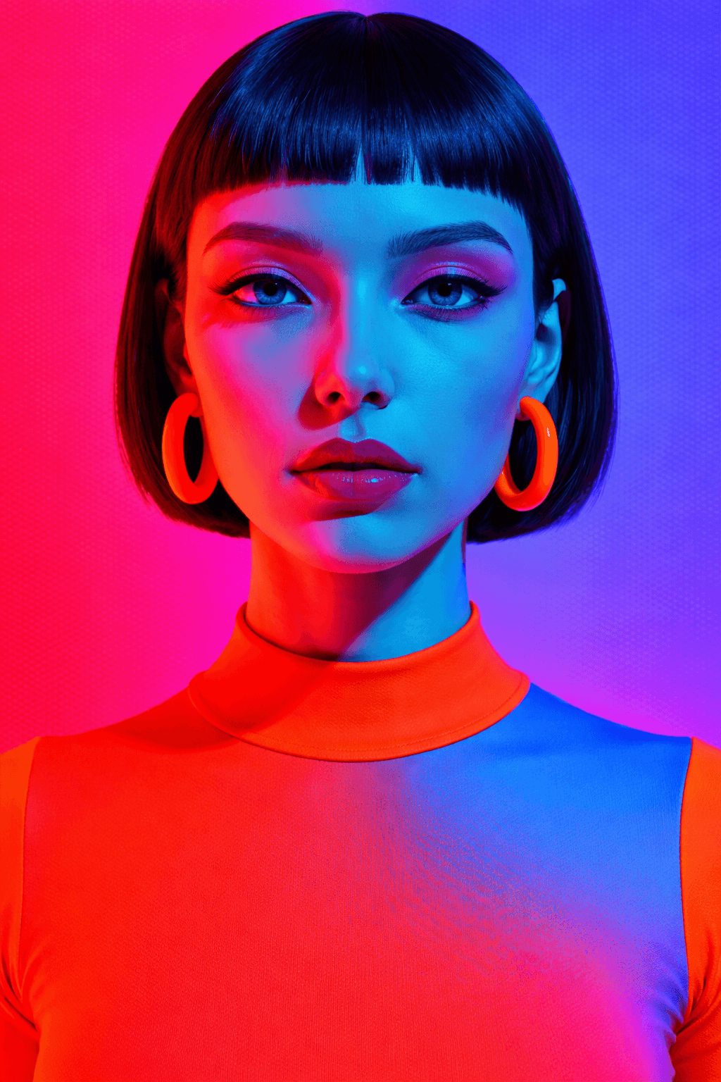 AI generated: True realism. Hyper close-up to her upper-body. A singular realistic portrait. Full length model pos...