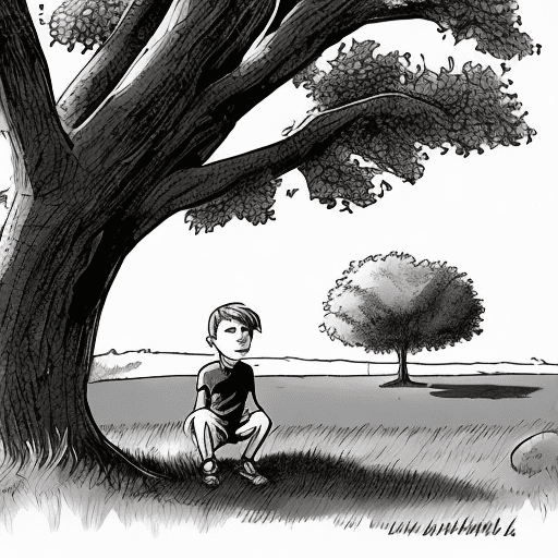 AI generated: comic style bland and white boy under tree