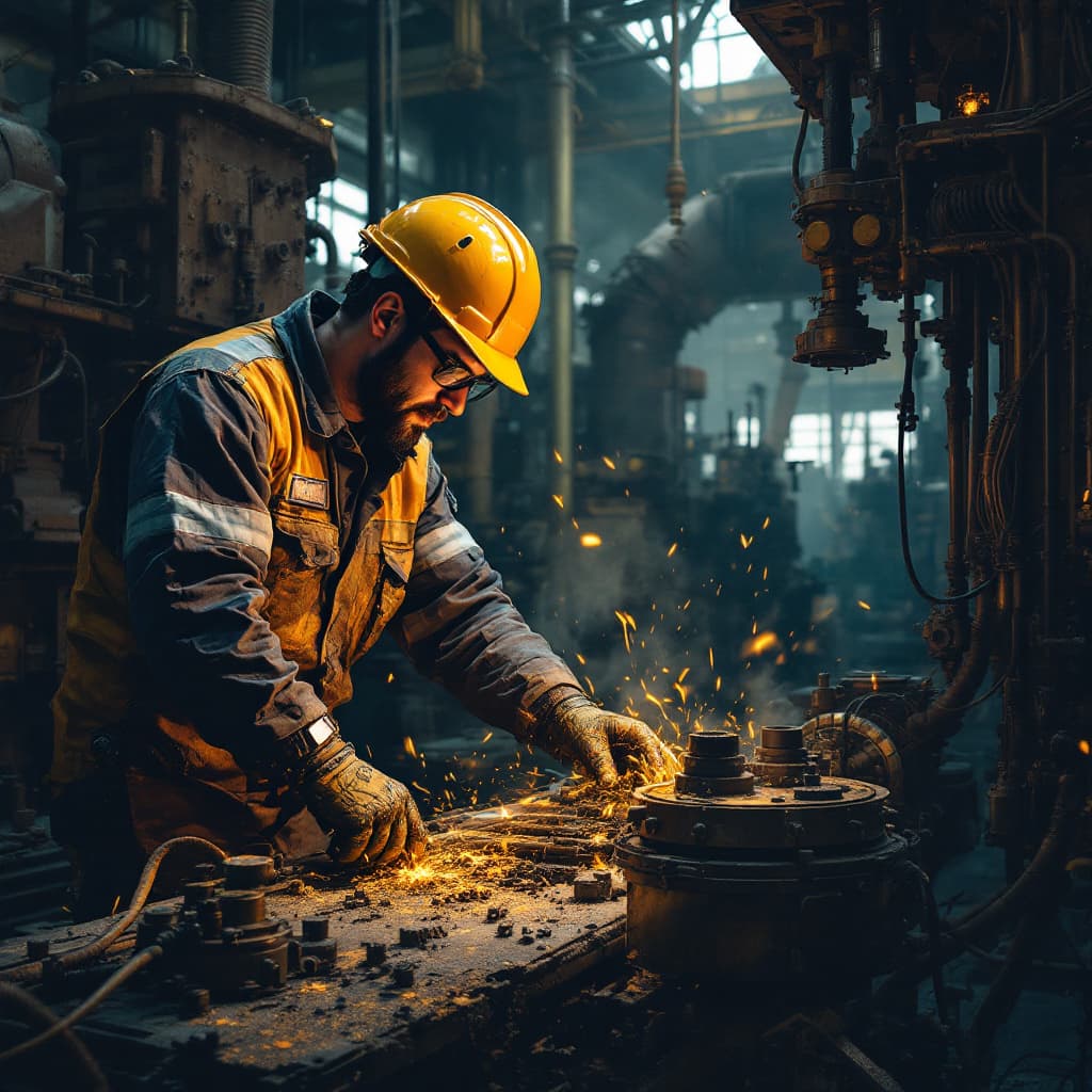 AI generated: Write a prompt for a test -image for "an engineer, performing a start-up on a machine (( working exo...
