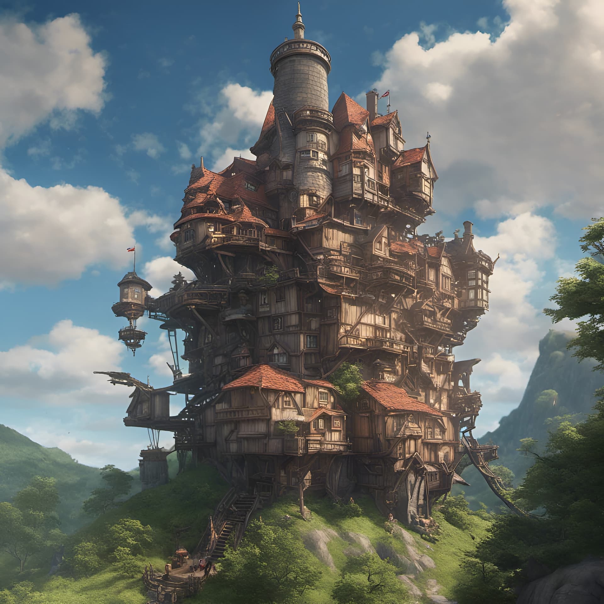 AI generated: howl's moving castle, by the style of Tyler edlin, 8k, unreal engine 5, octane render, hyper detaile...