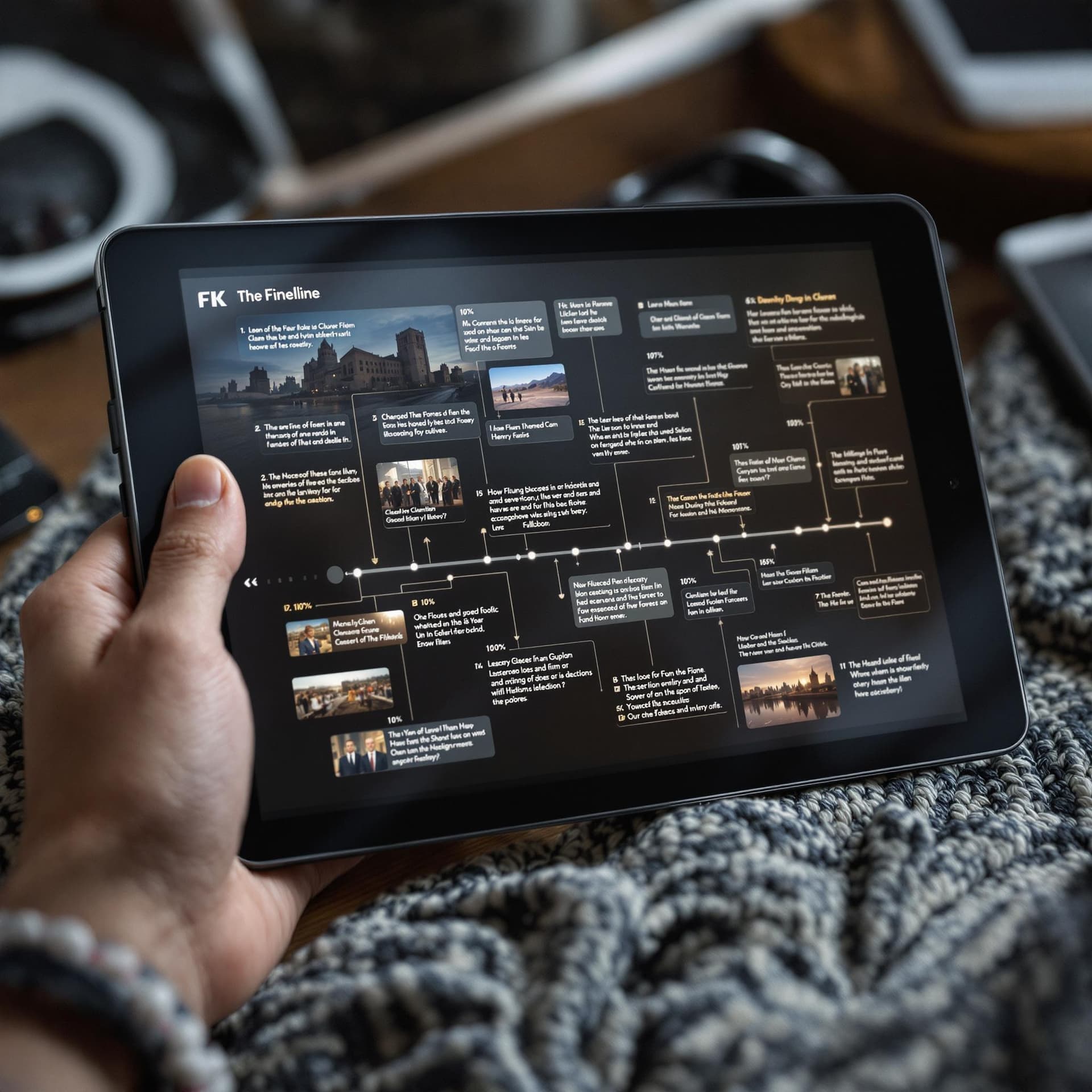 AI generated: A timeline of historical events on a tablet screen. dslr, ultra quality, sharp focus, tack sharp, do...