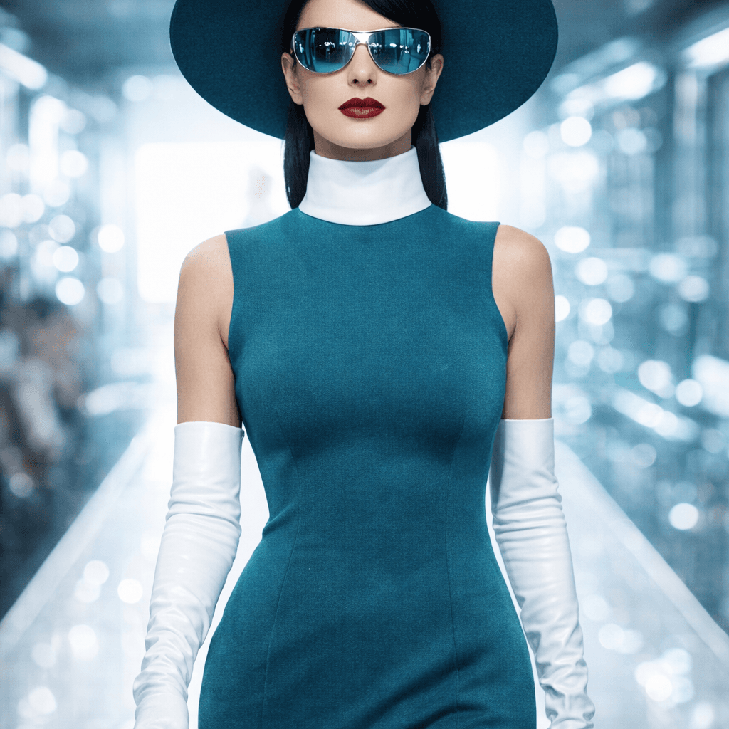 AI generated: {
  "scene": {
    "location": "fashion runway or high-end editorial set",
    "lighting": {
   ...