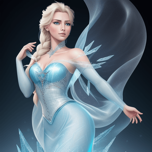AI generated: High resolution, Elsa, with ice pallas backround, perfect face, full body showing