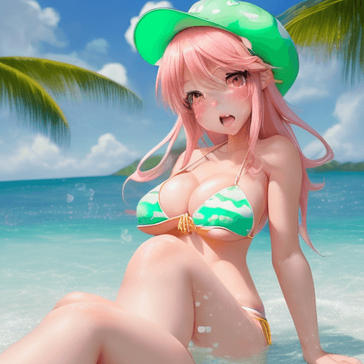 AI generated: GIRL, big cheast, Open mouth, watery eyes, blushed, anime style slyme, bare, One leg sits to the lef...