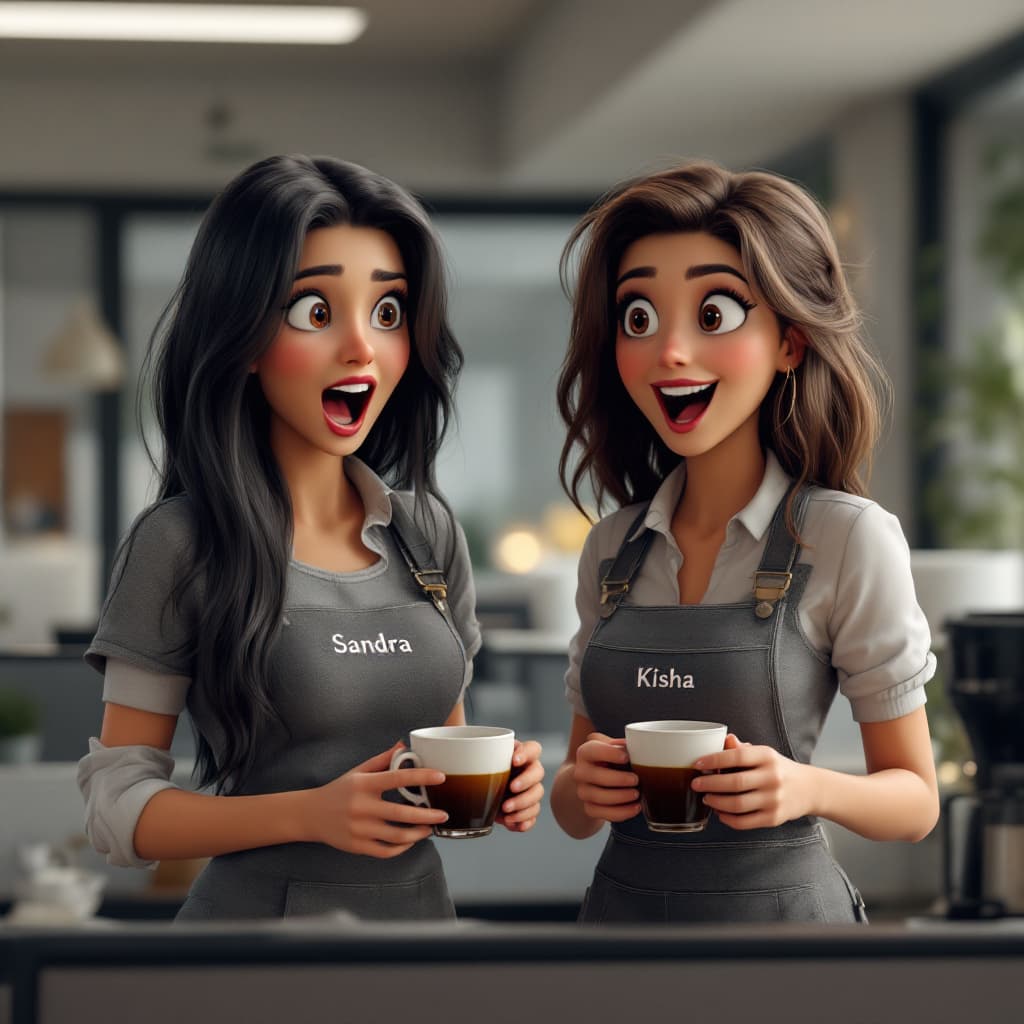AI generated: two extremely excited, spanish young ladies, the one with long black hair is taller than the other l...