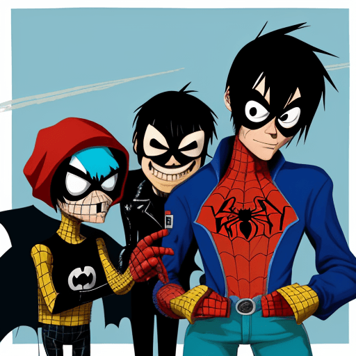 AI generated: 2-D from Gorillaz as Spider-man
Murdoc from Gorillaz as Batman
Noodle from Gorillaz as Iron man
Russ...