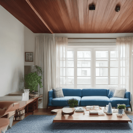 AI generated: High resolution photography interior design, dreamy sunken living room conversation pit, wooden floo...