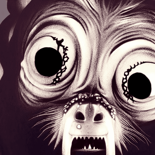 AI generated: Horror black creature,scary animal,sore face,