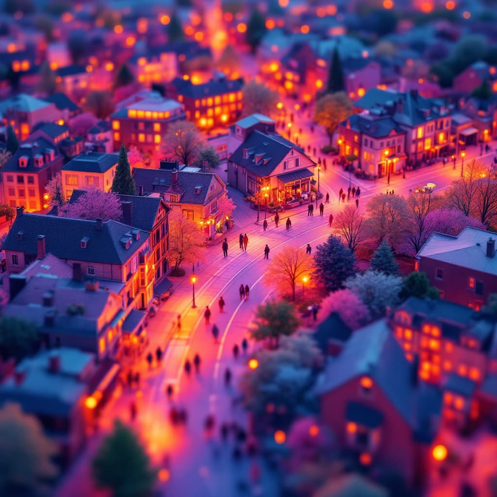 AI generated: A heat camera view of a thriving community — seen from above like a thermal map. Vibrant thermal col...