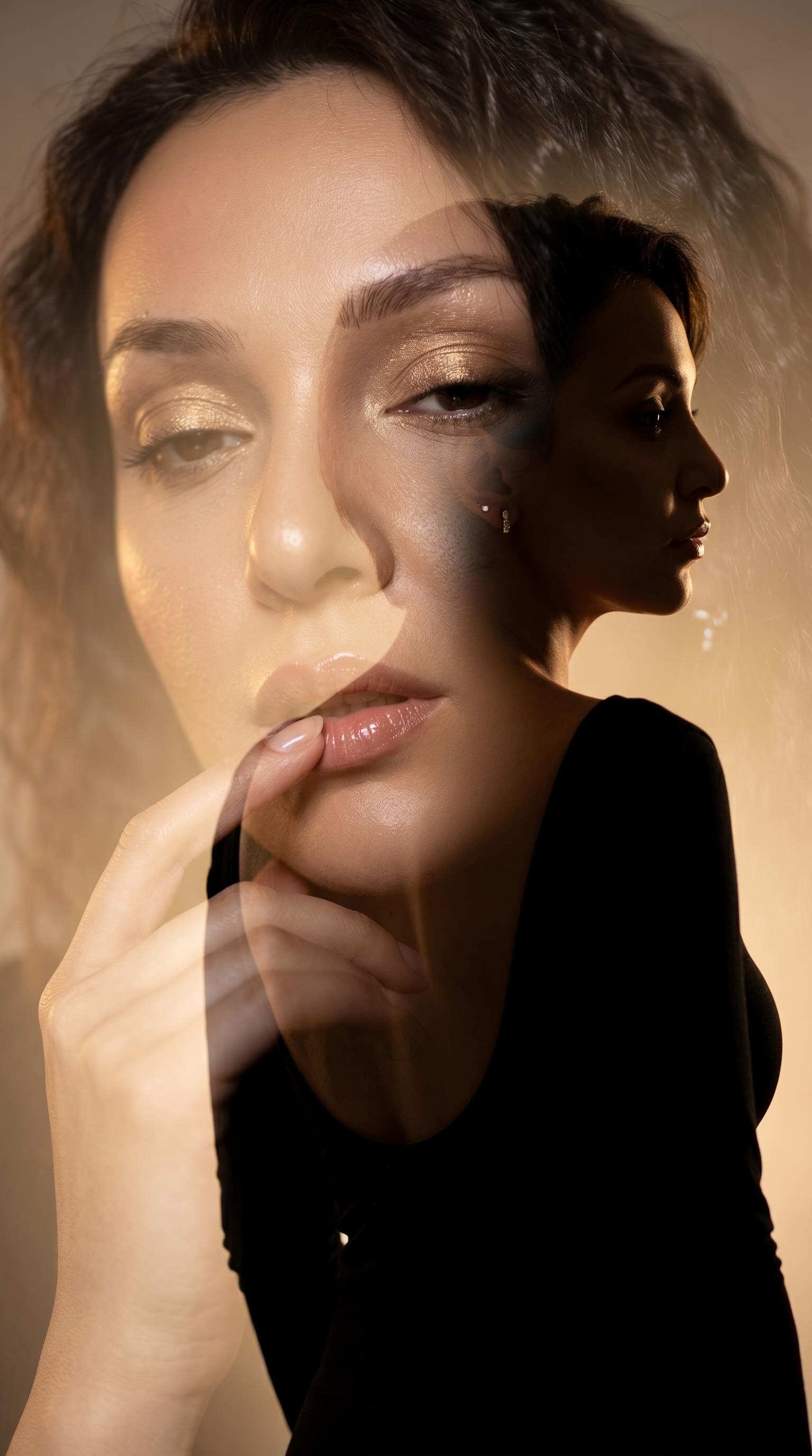 AI generated: {
  "subject_and_concept": {
    "subject": "Double exposure artistic portrait of a woman, featuring...