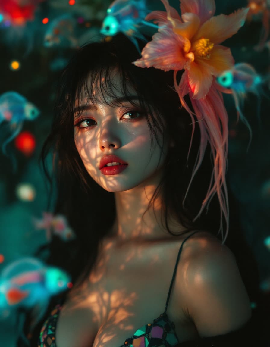 AI generated: Goddfashion photography,through, pretty silk long black hairs,(medium side breast),cute japan girl,1...