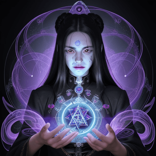 AI generated: Surreal Alchemist: An female character portrait of a master alchemist, with face surrounded by alche...