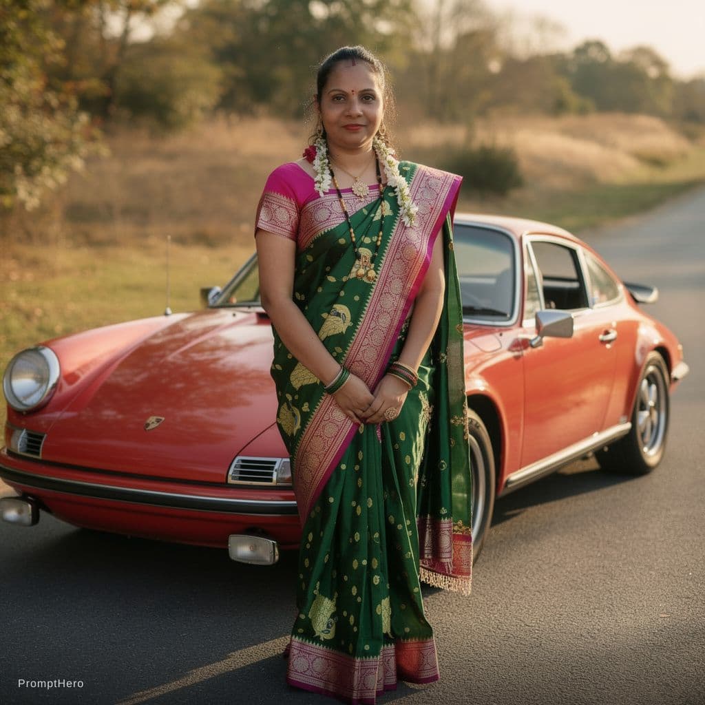 AI generated: Classy calendar photoshoot, realistic glamour, fine art nude, 1girl, in front of a Porsche 911 class...