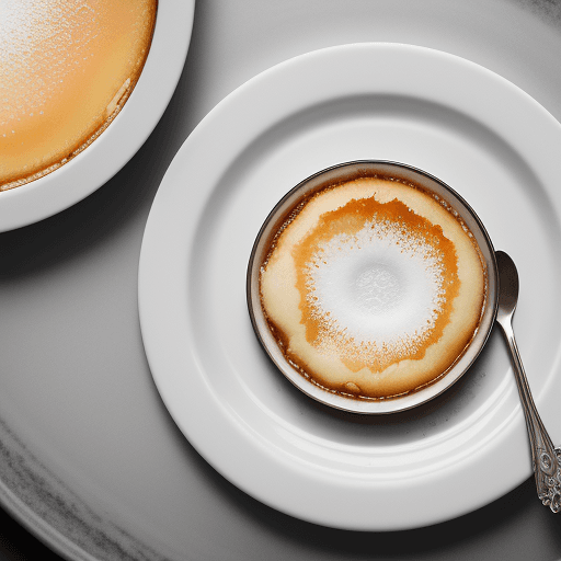 AI generated: Food photography, crème brûlée 
, top view,in a luxurious Michelin kitchen style, studio lighting, d...