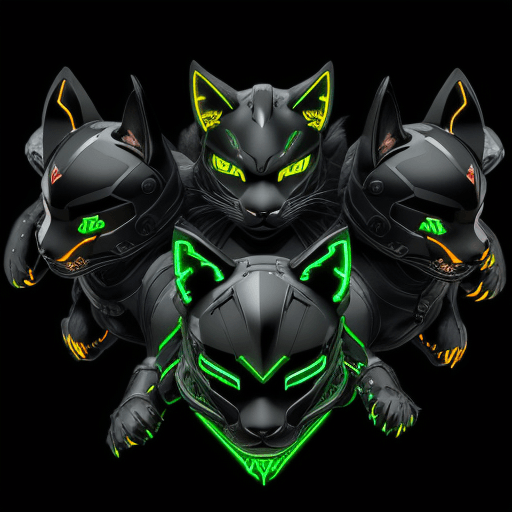 AI generated: On a black background, the emblem depicts a pack of cats in battle formation. The cats are dressed i...