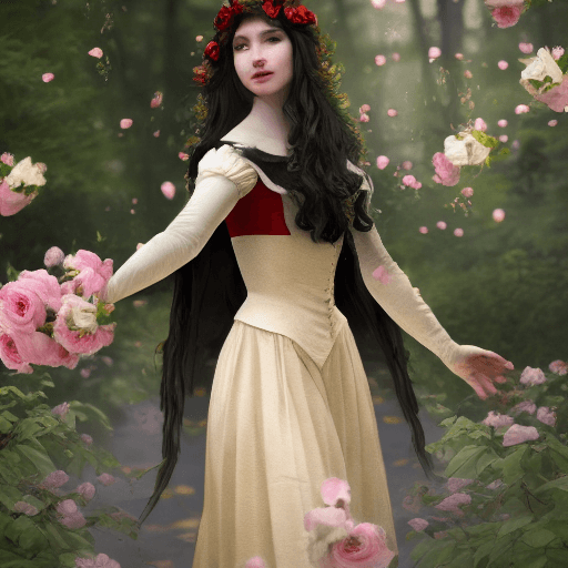 AI generated: Real photos, real light, attention to details,8k,photoreality,a snow white princess, Walking on bloo...